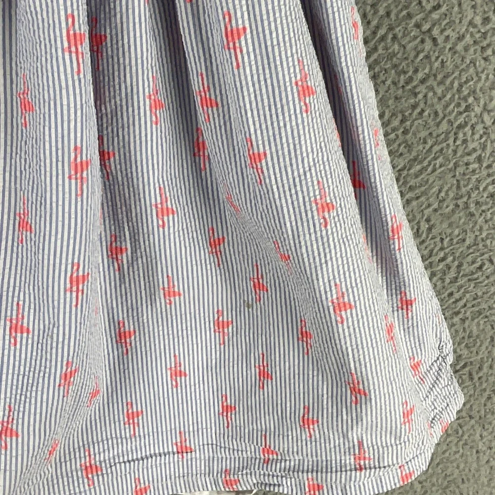 Gymboree Dress Girls 8 Sunny Adventure Flamingo Seersucker Blue White Sleeveless